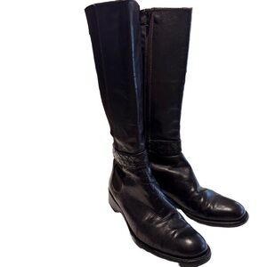Sesto Meucci Italy Women’s Dark Brown Leather Riding Boots Braided Strap Sz 8 M